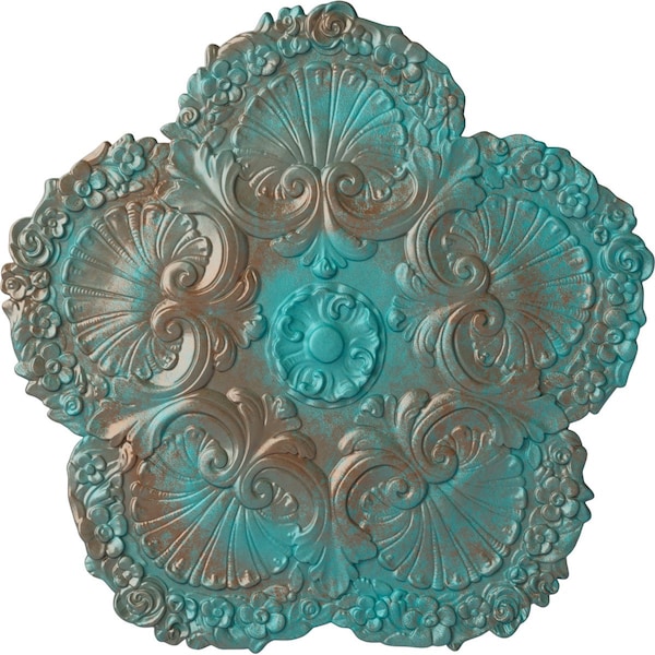 Ekena Millwork Shell Ceiling Medallion, Hand-Painted Copper Green Patina, 25 5/8"OD x 1"P CM25SHCGS - main